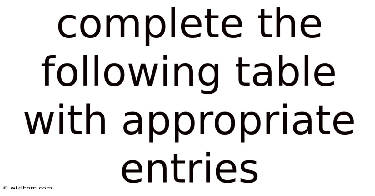 Complete The Following Table With Appropriate Entries
